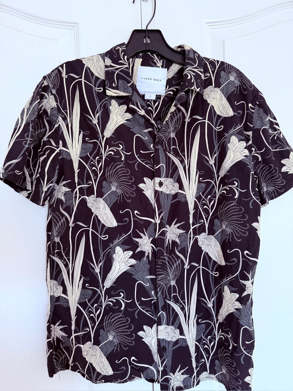 I Love Ugly Black Floral Cuban Collar Button-Up Shirt